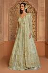 Shop_Kalighata_Green Organza Sequins, Embroidery V-neck Queen Jacket Lehenga Set _Online_at_Aza_Fashions