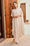 Buy_Palak & Mehak_Ivory Gerogette Lurex Embroidery Ziva Asymmetric Stripe Pattern Dress With Belt _Online_at_Aza_Fashions