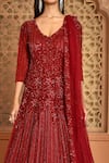 Buy_Kalighata_Maroon Net Embroidery, Sequins V-neck Sea Noor Gown _Online_at_Aza_Fashions