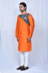 Arihant Rai Sinha_Orange Art Silk Printed Moroccan Panelled Kurta Pant Set_at_Aza_Fashions