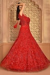 Shop_Kalighata_Red Net Cut Work, Sequins Sweetheart Neck Noor Embroidered Flared Gown _Online_at_Aza_Fashions