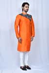 Buy_Arihant Rai Sinha_Orange Art Silk Printed Moroccan Panelled Kurta Pant Set