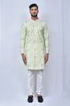 Buy_Adara Khan_Green Cotton Embroidered Geometric Kurta With Churidar_Online_at_Aza_Fashions