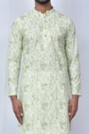 Adara Khan_Green Cotton Embroidered Geometric Kurta With Churidar_at_Aza_Fashions