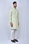 Shop_Adara Khan_Green Cotton Embroidered Geometric Kurta With Churidar_Online_at_Aza_Fashions
