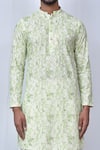 Adara Khan_Green Cotton Embroidered Geometric Kurta Cowl Pant Set_at_Aza_Fashions