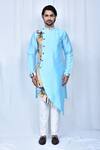 Shop_Nazaakat by Samara Singh_Blue Art Silk Floral Print Panelled Kurta Pant Set_Online_at_Aza_Fashions
