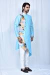 Buy_Nazaakat by Samara Singh_Blue Art Silk Floral Print Panelled Kurta Pant Set