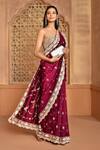 Kalighata_Wine Silk Cut Work, Sequins Sweetheart Jhalak Embroidered Saree With Blouse _at_Aza_Fashions