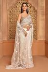 Kalighata_Peach Net Embroidered Floral Sweetheart Neck Saree With Blouse  _at_Aza_Fashions