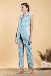 Divi by sonal khandelwal_Sky Blue Cotton Poplin Print Lotus Lapel Collar Nelumbo Top And Pant Set _Online_at_Aza_Fashions