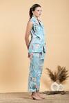 Buy_Divi by sonal khandelwal_Sky Blue Cotton Poplin Print Lotus Lapel Collar Nelumbo Top And Pant Set _Online_at_Aza_Fashions