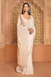 Kalighata_Pink Organza Embroidered Floral Leaf Neck Saree With Blouse  _Online_at_Aza_Fashions