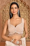 Buy_Kalighata_Pink Organza Embroidered Floral Leaf Neck Saree With Blouse  _Online_at_Aza_Fashions