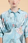Shop_Divi By Sonal Khandelwal_Sky Blue Cotton Embroidery Collared Lotus Print Shirt Dress _Online_at_Aza_Fashions