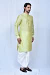 Shop_Arihant Rai Sinha_Green Art Silk Plain Straight Kurta Dhoti Pant Set 