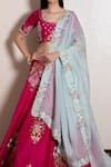 Buy_Kesar Studio_Pink Bamboo, Chiffon Embroidery Scoop Neck Floral Bunch Lehenga Set _Online_at_Aza_Fashions