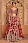 Buy_Kalighata_Maroon Silk Embroidery V-neck Raw Floral Bridal Lehenga Set _Online_at_Aza_Fashions