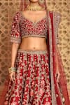 Kalighata_Maroon Silk Embroidery V-neck Raw Floral Bridal Lehenga Set _at_Aza_Fashions