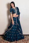 Kesar Studio_Blue Silk, Bamboo Zari, Embroidery Scoop Neck Zardozi Lehenga Set _Online_at_Aza_Fashions