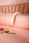 La Paloma_Peach 100% Tencel Embroidered Solid Bedsheet With Bird Pillow Covers Set_Online_at_Aza_Fashions