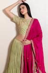 Kesar Studio_Green Bamberg Silk (80 Grams) Embroidery Scallop Round Crushed Lehenga Set _Online_at_Aza_Fashions