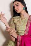 Buy_Kesar Studio_Green Bamberg Silk (80 Grams) Embroidery Scallop Round Crushed Lehenga Set _Online_at_Aza_Fashions
