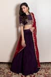 Kesar Studio_Purple Bamber Silk (80 Grams) Embroidery Pleated Lehenga And Flower Blouse Set_Online_at_Aza_Fashions