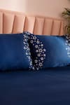 La Paloma_Blue 100% Tencel Embroidered Solid Bedsheet Set_Online_at_Aza_Fashions