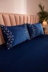 Buy_La Paloma_Blue 100% Tencel Embroidered Solid Bedsheet Set_Online_at_Aza_Fashions