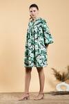 Buy_Divi By Sonal Khandelwal_Green Cotton Embroidery V-neck Wild Apple Print Shirt Dress _Online_at_Aza_Fashions