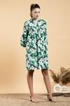 Shop_Divi By Sonal Khandelwal_Green Cotton Embroidery V-neck Wild Apple Print Shirt Dress _Online_at_Aza_Fashions