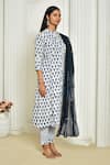 Khwaab by Sanjana Lakhani_White Cotton Hand Block Printed Floral Motifs Collar Kurta Set _at_Aza_Fashions