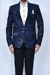 Shop_Aryavir Malhotra_Blue Blazer Velvet Embroidery Sequins Pant Set_Online_at_Aza_Fashions