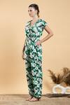 Buy_Divi By Sonal Khandelwal_Green Cotton, Poplin V-neck Wild Apple Print Jumpsuit _Online_at_Aza_Fashions