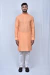 Shop_Adara Khan_Orange Kurta  Cotton Solid Band Collar Set_Online_at_Aza_Fashions