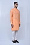 Adara Khan_Orange Kurta  Cotton Solid Band Collar Set_at_Aza_Fashions
