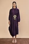 Khwaab by Sanjana Lakhani_Purple Milano Satin Draped Asymmetric Kaftan_Online_at_Aza_Fashions