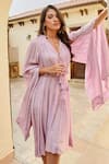 Palak & Mehak_Purple Rayon Crepe Lurex Embroidery Gota V Zoe Exaggerated Cape Sleeve Dress _at_Aza_Fashions