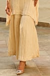 Buy_Palak & Mehak_Ivory Rayon Crepe Lurex Gota Stripe V Neck Mira Kaftan Top With Sharara 