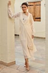 Buy_Palak & Mehak_Ivory Rayon Crepe Lurex And Organza Samara One Shoulder Dress With Cape Jacket _Online_at_Aza_Fashions