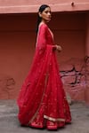 Buy_Deep Thee_Red Silk Embroidery Boota Deep V Neck Zardozi Bridal Lehenga Set _Online_at_Aza_Fashions