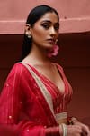 Shop_Deep Thee_Red Silk Embroidery Boota Deep V Neck Zardozi Bridal Lehenga Set _Online_at_Aza_Fashions