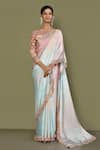 Nazaakat by Samara Singh_Pink Blouse Silk And Net Embroidery Thread Round Satin Ombre Effect Saree With_Online_at_Aza_Fashions