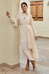 Palak & Mehak_Ivory Rayon Crepe Lurex And Organza Samara One Shoulder Dress With Cape Jacket _at_Aza_Fashions