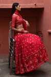 Deep Thee_Red Silk Embroidery Boota Deep V Neck Zardozi Bridal Lehenga Set _at_Aza_Fashions