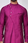 Buy_Arihant Rai Sinha_Purple Art Silk Solid Band Collar Kurta Set _Online_at_Aza_Fashions