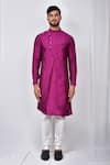 Shop_Arihant Rai Sinha_Purple Art Silk Solid Band Collar Kurta Set _Online_at_Aza_Fashions