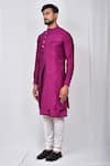 Arihant Rai Sinha_Purple Art Silk Solid Band Collar Kurta Set _at_Aza_Fashions