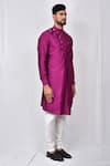 Buy_Arihant Rai Sinha_Purple Art Silk Solid Band Collar Kurta Set 